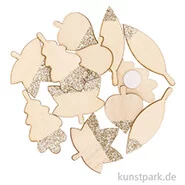 Artikelbild des Artikels “Dekosticker Blätter aus Holz mit Gold-Glitter, 12 Stück “