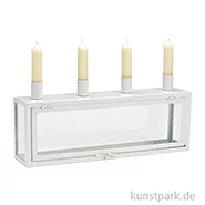 Artikelbild des Artikels “Advent Kerzenhalter Box aus Metall / Glas, Weiß, 38 x 17 x 8 cm “