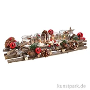 Artikelbild des Artikels “Adventsgesteck aus Holz mit Kerzenhaltern, Braun, Rot, 40 x 10 x 17 cm “