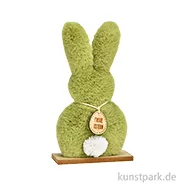 Artikelbild des Artikels “Aufsteller Hase aus Plüsch auf Holzsockel, Grün, 14 x 25 x 5 cm “