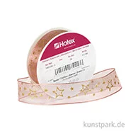 Artikelbild des Artikels “Chiffonband Sterne mit Draht - 25 mm x 3 m Einzelfarbe | Altrosa-Gold“