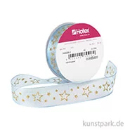 Artikelbild des Artikels “Chiffonband Sterne mit Draht - 25 mm x 3 m Einzelfarbe | Hellblau-Gold“