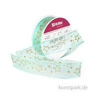 Artikelbild des Artikels “Chiffonband Sterne mit Draht - 25 mm x 3 m Einzelfarbe | Russischgrün-Gold“