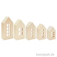 Artikelbild des Artikels “Deko Häuser aus Holz mit Fenstern, verschiedene Größen, 5er Set “