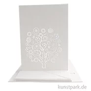 Artikelbild des Artikels “Doppelkarten + Kuverts, 5er Set, Gelasert, Lebensbaum, Weiß “