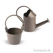 Artikelbild des Artikels “Mini Gießkanne und Eimer aus Metall - Rost, 5 cm “
