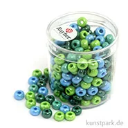 Artikelbild des Artikels “Glas-Großlochradl Grün-Blau Mix, opak, 55 g Dose | 6 mm“