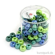 Artikelbild des Artikels “Glas-Großlochradl Grün-Blau Mix, opak, 55 g Dose | 8,7 mm“