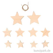 Artikelbild des Artikels “Holz Deko Sterne, Natur, 3,5-7,5 cm, 10 Stück + Kordel “