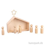 Artikelbild des Artikels “Holz Krippe mit Figuren, Natur, 22 x 5,6 x 21,5 cm, 9-teilig “