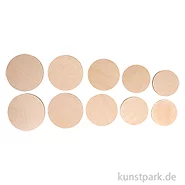 Artikelbild des Artikels “Holz Platten Set, Natur, Rund, ø 7,5-10,5 cm, Stärke 4 mm, 10 Stück “
