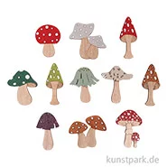 Artikelbild des Artikels “Holz Streuteile Pilze mit Klebepunkt, 3,2-4,5 cm, 11 Stück “