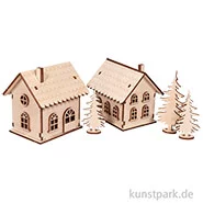 Artikelbild des Artikels “Holzbausatz Lichterhäuser, Natur, 7-10 cm, 48-tlg + LED Lichterketten “