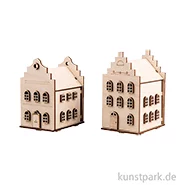 Artikelbild des Artikels “Holzbausatz Nordic Häuser, Natur, 11,2-12,3 cm, 73-tlg + Lichterketten “