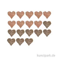 Artikelbild des Artikels “Holzstreuteile, Herzen Braun / Gold Glitzer, 2 cm, 18 Stück “