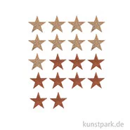 Artikelbild des Artikels “Holzstreuteile, Sterne Braun / Gold Glitzer, 2 cm, 18 Stück “