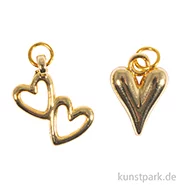 Artikelbild des Artikels “Metall Charms Herzen, Gold, 11x16+10x18 mm, Ring 5 mm, 2 Stück “