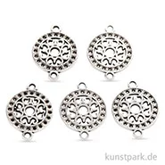 Artikelbild des Artikels “Metallanhänger mit filigranen Mustern, Versilbert, 14 mm, 5 Stück “