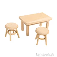 Artikelbild des Artikels “Mini Holztisch mit 2 Hockern, Natur, 8 x 5 x 4,5 cm + 3,5 x 3,8 cm “