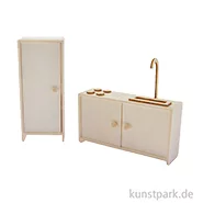 Artikelbild des Artikels “Miniatur Holzbausatz - Küchen Set, Küche + Kühlschrank, 14 x 8 cm “