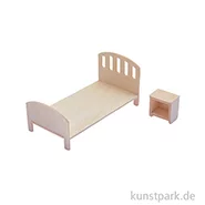 Artikelbild des Artikels “Miniatur Holzbausatz - Schlafzimmer Set, Bett + Nachttisch, 14 x 8 cm “