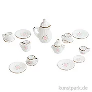 Artikelbild des Artikels “Miniatur Kaffeeservice, Weiß-Rosa mit Goldrand, 1-3,5 cm, 15-teilig “
