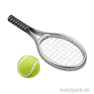 Artikelbild des Artikels “Miniatur Tennisschläger mit Ball, Silber, 3,5 x 9 cm “