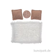 Artikelbild des Artikels “Miniatur Teppich + Kissen, Wohnzimmer Set, Beige-Weiß, 4-teilig “