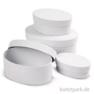 Artikelbild des Artikels “Pappschachtel-Set - oval, weißer Karton, handgearbeitet, 4 Stück “