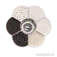 Artikelbild des Artikels “Perlen Mix - Schmuckperlen mit Nylonfaden + Verschlüssen, Schwarz Weiß “