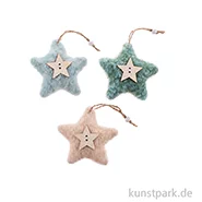 Artikelbild des Artikels “Plüschsterne mit Hänger, Mint Natur Petrol, 3 Stück, 7,5 x 7,5 x 2 cm “