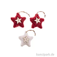 Artikelbild des Artikels “Plüschsterne mit Hänger, Rot, 3 Stück 7,5 x 7,5 x 2 cm “