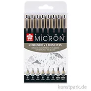 Artikelbild des Artikels “Sakura PIGMA Micron Set - 6 Fineliner + 2 Brush Pens, Kaltgrau “
