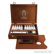 Artikelbild des Artikels “Schmincke NORMA Blue Ölfarben, Holzkasten mit 11 Farben + Zubehör “