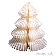 Artikelbild des Artikels “Wabenpapier Ornament Baum klein, Creme mit Goldkante und Hänger “