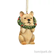 Artikelbild des Artikels “Weihnachtshänger Hund mit Kranz aus Poly, Beige / Grün, 4 x 7 x 3 cm “