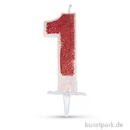 Artikelbild des Artikels “Zahlenkerze mit Glitter und Halter, 10 cm 1 - Rot“