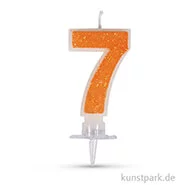 Artikelbild des Artikels “Zahlenkerze mit Glitter und Halter, 10 cm 7 - Orange“