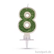 Artikelbild des Artikels “Zahlenkerze mit Glitter und Halter, 10 cm 8 - Grün“