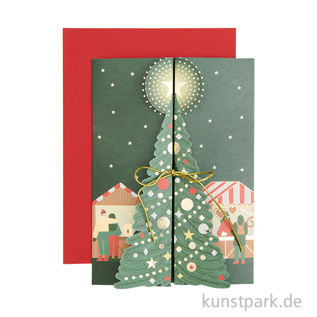 Artikelbild 1 des Artikels “3D Klappkarte - Weihnachtsmarkt mit Baum, B6 “