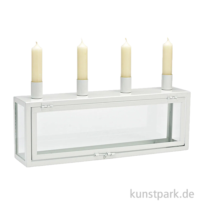 Artikelbild 1 des Artikels “Advent Kerzenhalter Box aus Metall / Glas, Weiß, 38 x 17 x 8 cm “