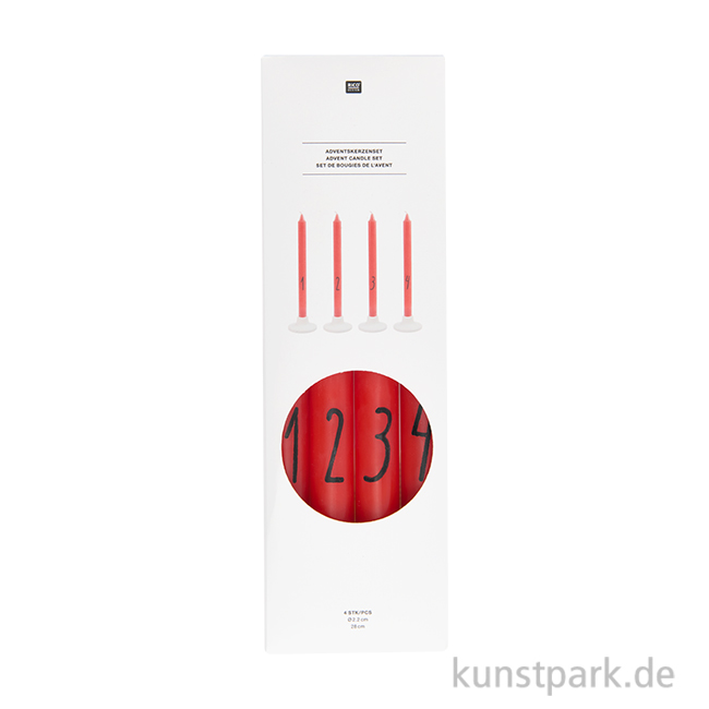 Artikelbild 1 des Artikels “Adventskerzen Set mit Zahlen, 1-4, Rot, 2,2 x 28 cm “
