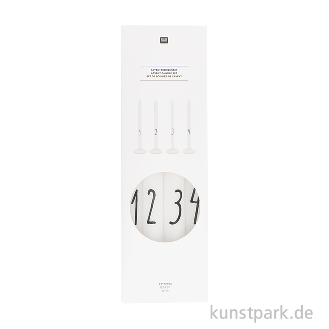 Artikelbild 1 des Artikels “Adventskerzen Set mit Zahlen, 1-4, Weiß, 2,2 x 28 cm “