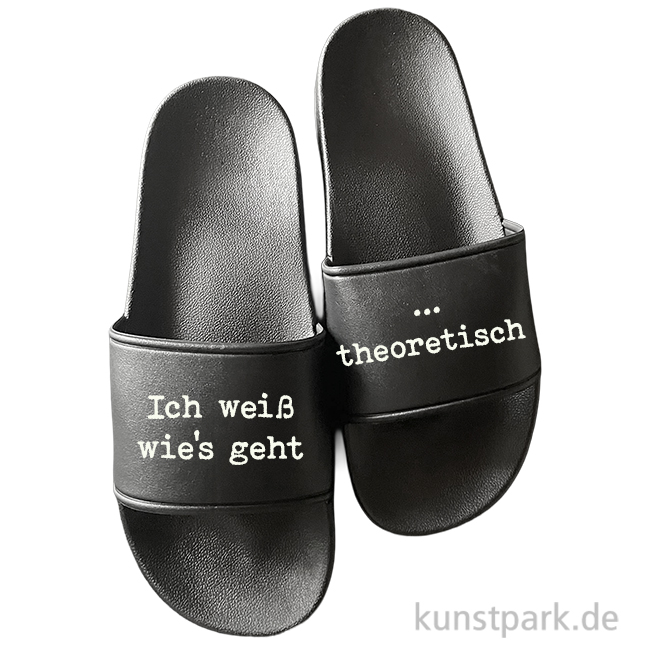 Artikelbild 1 des Artikels “Badelatschen, Schwarz, Bedruckt, Design, Ich weiß wie's geht “