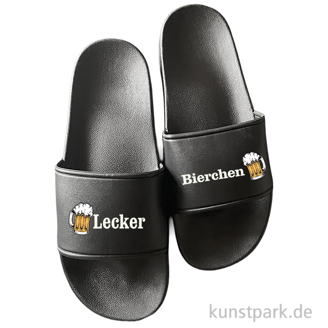 Artikelbild 1 des Artikels “Badelatschen, Schwarz, Bedruckt, Design, Lecker Bierchen “