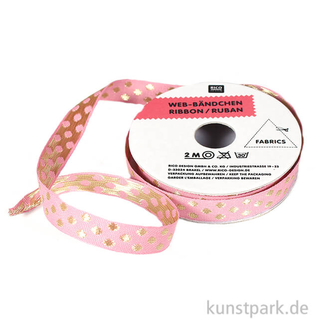 Artikelbild 1 des Artikels “Band - Pink mit Gold Punkten, 2 m “