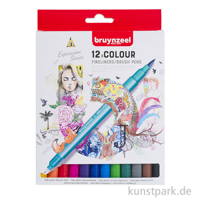 Artikelbild 1 des Artikels “Bruynzeel Fineliner Brush Pen Set mit 12 Farben im Kartonetui “