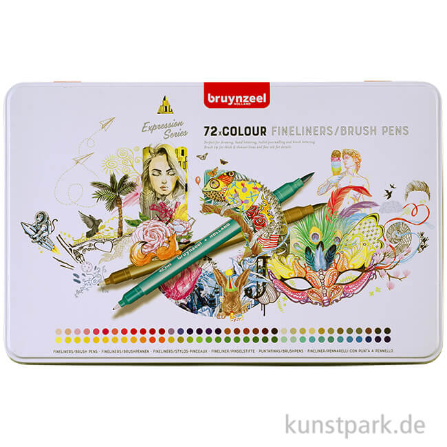 Artikelbild 1 des Artikels “Bruynzeel Fineliner Brush Pen Set mit 72 Stiften im Metalletui “