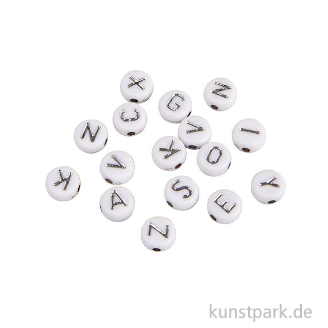 Artikelbild 1 des Artikels “Buchstaben-Perlen aus Plastik, 6 mm ø, Weiß Silber, 40g “