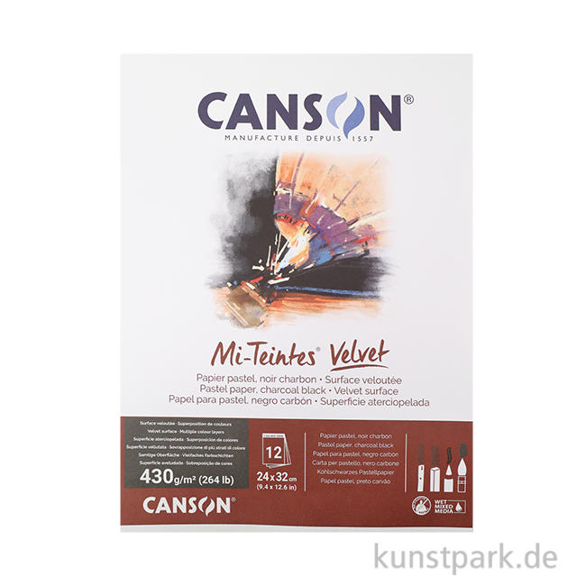 Artikelbild 1 des Artikels “Canson MI-TEINTES Velvet Block, 12 Blatt, 24 x 32 cm, 430 g, Schwarz “